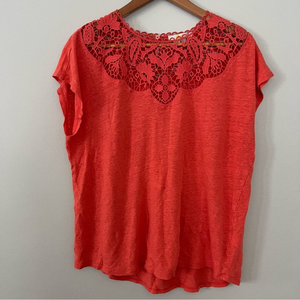Boden Cut Work Linen Blouse Coral • US 12